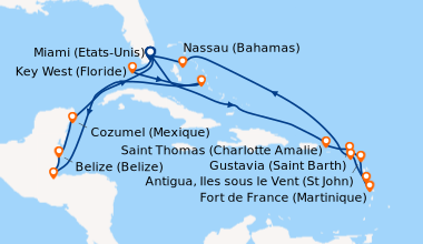 Itinéraire de la croisière Miami (Etats-Unis), En mer, En mer, Saint Tho...