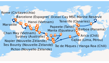 Itinéraire de la croisière Barcelone (Espagne), En mer, En mer, Tenerife...