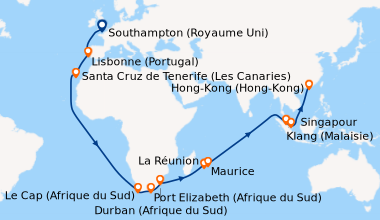 Itinéraire de la croisière Southampton (Royaume Uni), En mer, En mer, Li...