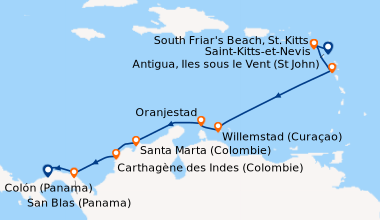 Itinéraire de la croisière Antigua, Iles sous le Vent (St John), Saint-K...