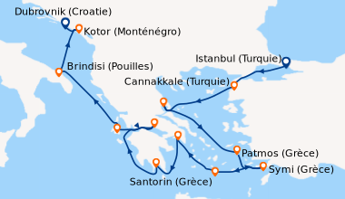 Itinéraire de la croisière Istanbul (Turquie), Cannakkale (Turquie), Vol...