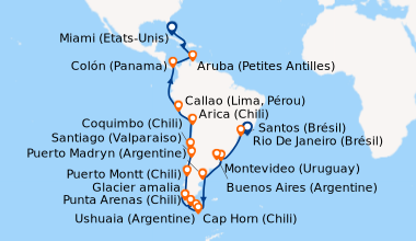 Itinéraire de la croisière Rio De Janeiro (Brésil), Santos (Brésil), En ...