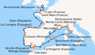 Itinéraire de la croisière Barcelone (Espagne), Marseille, Monte-Carlo (...