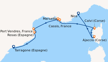 Itinéraire de la croisière Île de Beauté, Côte d’Azur et rivages catalans