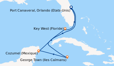 Itinéraire de la croisière Port Canaveral, Orlando (Etats-Unis), En mer,...