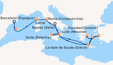 Itinéraire de la croisière Naples (Italie), Sicile (Palerme), Sicile (Me...