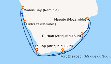 Itinéraire de la croisière Le Cap (Afrique du Sud), En mer, Durban (Afri...