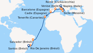 Itinéraire de la croisière Venise (Italie), En mer, Sicile (Messine), Na...