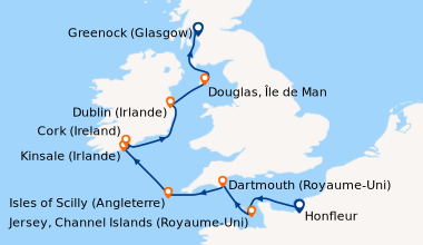 Itinéraire de la croisière Archipels britanniques et rivages celtiques