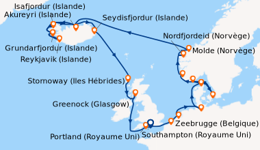 Itinéraire de la croisière Southampton (Royaume Uni) , Bruxelles (Belgiq...