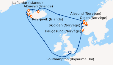 Itinéraire de la croisière Southampton (Royaume Uni) , En mer, Haugesund...