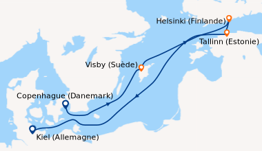 Itinéraire de la croisière Copenhague (Danemark), En mer, Visby (Suède),...