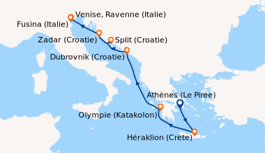 Itinéraire de la croisière Athènes (Le Pirée), Héraklion (Crète), En mer...