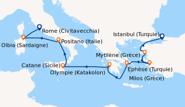 Itinéraire de la croisière Istanbul (Turquie), Istanbul (Turquie), Mytil...