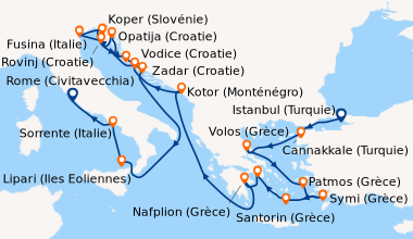 Itinéraire de la croisière Istanbul (Turquie), Cannakkale (Turquie), Vol...