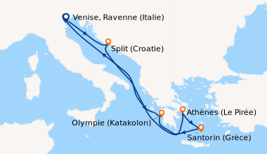 Itinéraire de la croisière Venise, Ravenne (Italie), Split (Croatie), En...