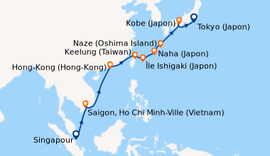 Itinéraire de la croisière Singapour, En mer, En mer, Saigon, Ho Chi Min...