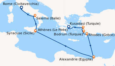 Itinéraire de la croisière Athènes (Le Pirée), Kusadasi (Turquie), Bodru...