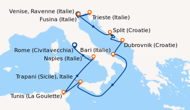 Itinéraire de la croisière Fusina (Italie), Trieste (Italie), En mer, Du...