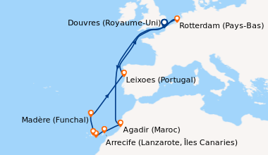 Itinéraire de la croisière Douvres (Royaume-Uni), Rotterdam (Pays-Bas), ...