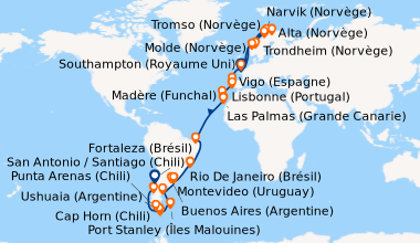 Itinéraire de la croisière Southampton (Royaume Uni), En mer, En mer, Tr...