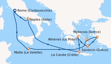 Itinéraire de la croisière Rome (Civitavecchia), En mer, Malte (La Valet...