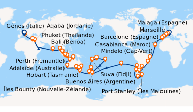 Itinéraire de la croisière Gênes (Italie), Marseille, Barcelone (Espagne...