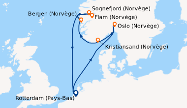 Itinéraire de la croisière Rotterdam (Pays-Bas), En mer, Oslo (Norvège),...
