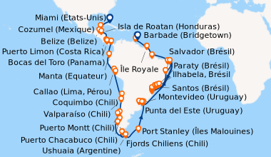 Itinéraire de la croisière Miami (Etats-Unis), En mer, Cozumel (Mexique)...