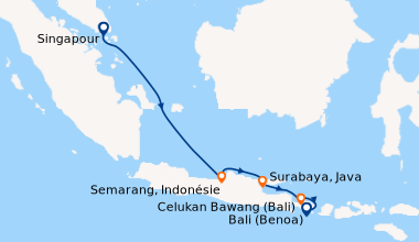 Itinéraire de la croisière Singapour, Singapour, En mer, Semarang, Indon...