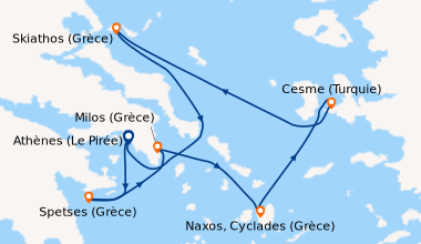 Itinéraire de la croisière Athènes (Le Pirée), Spetses (Grèce), Milos (G...