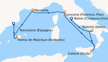 Itinéraire de la croisière Rome (Civitavecchia), Salerne (Italie), Catan...