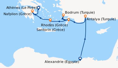 Itinéraire de la croisière Lumières d’Orient et îles de la mer Égée 