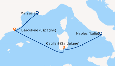 Itinéraire de la croisière France, Espagne, Italie