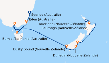 Itinéraire de la croisière Sydney (Australie), Eden (Australie), Burnie,...