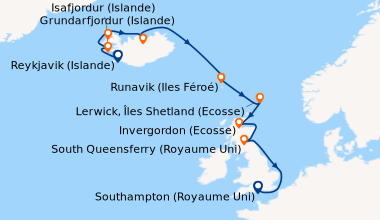 Itinéraire de la croisière Reykjavik (Islande), Grundarfjordur (Islande)...