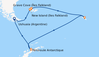 Itinéraire de la croisière Les âmes oubliées du Grand Sud