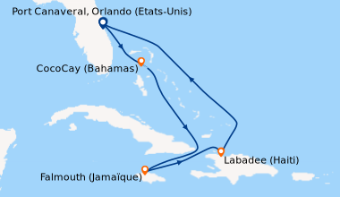 Itinéraire de la croisière Port Canaveral, Orlando (Etats-Unis), En mer,...