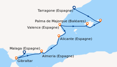 Itinéraire de la croisière Malaga (Espagne), Gibraltar , Almeria (Espagn...
