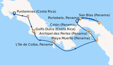 Itinéraire de la croisière Secrets d’Amérique centrale