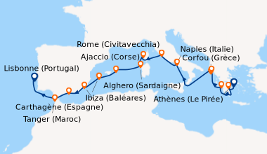 Itinéraire de la croisière Athènes (Le Pirée), Nafplion (Grèce), Olympie...