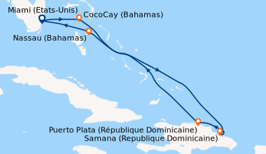 Itinéraire de la croisière Miami (Etats-Unis), CocoCay (Bahamas), En mer...