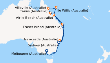 Itinéraire de la croisière Melbourne (Australie), En mer, Newcastle (Aus...