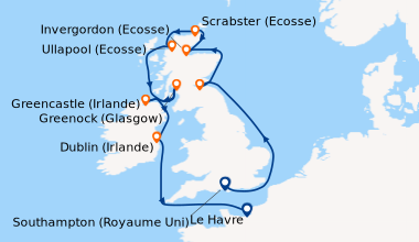 Itinéraire de la croisière Southampton (Royaume Uni) , En mer, Newhaven ...