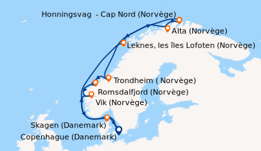 Itinéraire de la croisière Copenhague (Danemark), Copenhague (Danemark),...