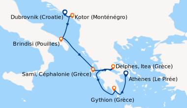 Itinéraire de la croisière Dubrovnik (Croatie), Kotor (Monténégro), Brin...