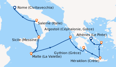 Itinéraire de la croisière Rome (Civitavecchia), Salerne (Italie), Sicil...