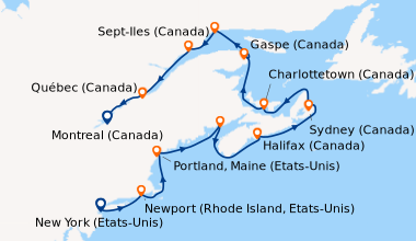 Itinéraire de la croisière New York (Etats-Unis), Newport (Rhode Island,...