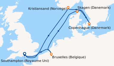 Itinéraire de la croisière Southampton (Royaume Uni) , Bruxelles (Belgiq...