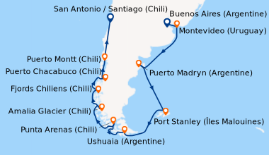 Itinéraire de la croisière 22 Jours Amérique du Sud & Antarctique